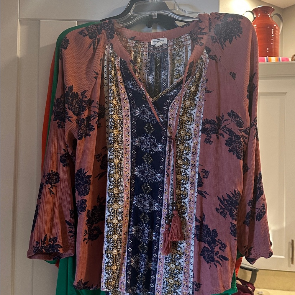 Bohemian Floral Blouse - Terracotta and Navy